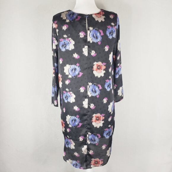 Topshop Shift Dress Women 6 Floral Black Blue Pink High Low Tunic Long Sleeve - Picture 4 of 10